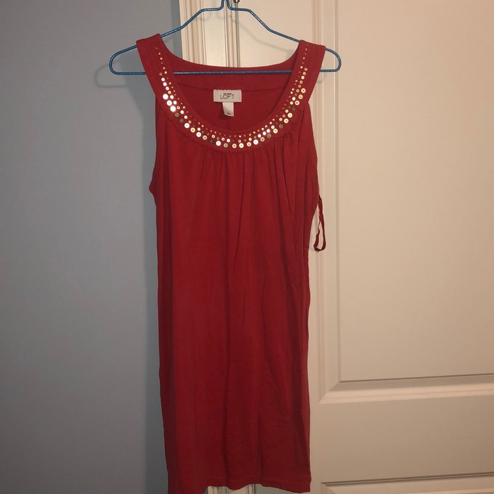 LOFT salmon dress with gold sequin color